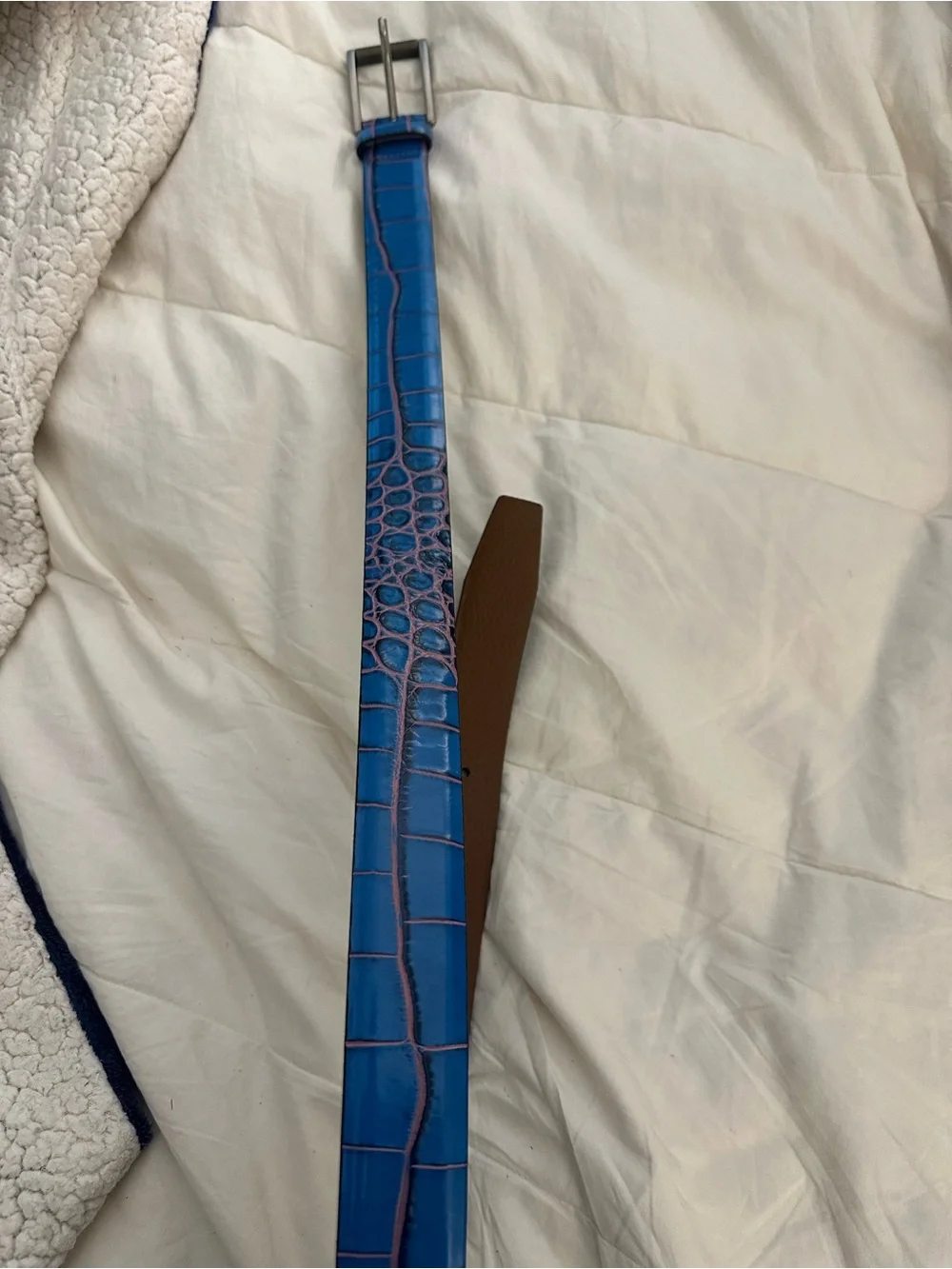 Blue Croc-Embossed Leather Accent Belt - Home Accents. Johnnie -0
